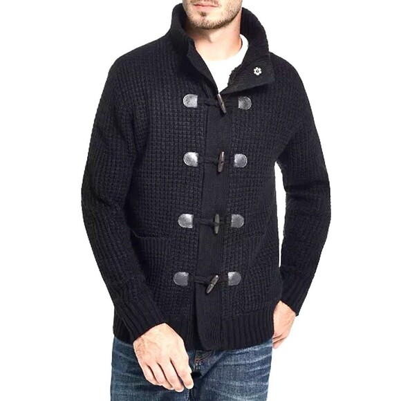 WEATHERPROOF VINTAGE Toggle Waffle Stitch Sweater Jacket Fur Lined Black - Picture 1 of 10
